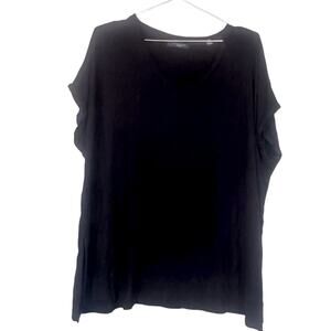 Tahari Black Boxy V-Neck Short Sleeve T-Shirt - Size 1X